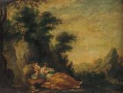 Anonymous Saint Dorothea meditating in a landscape oil painting artist